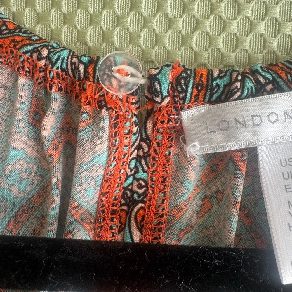 London Times Size 12 Medallion Sleeveless Halter Maxi Dress Orange and Blue NWOT